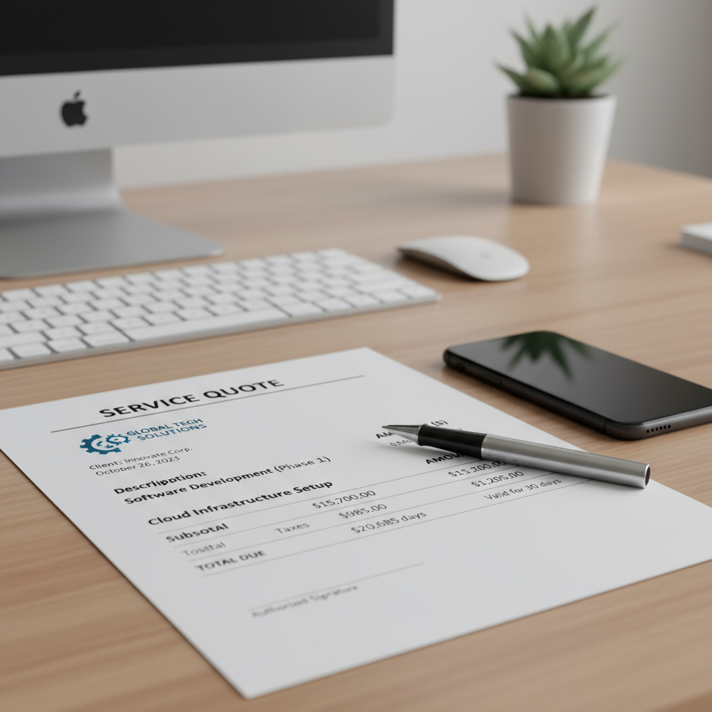 Beispiel eines Service‑Angebots auf einem Schreibtisch